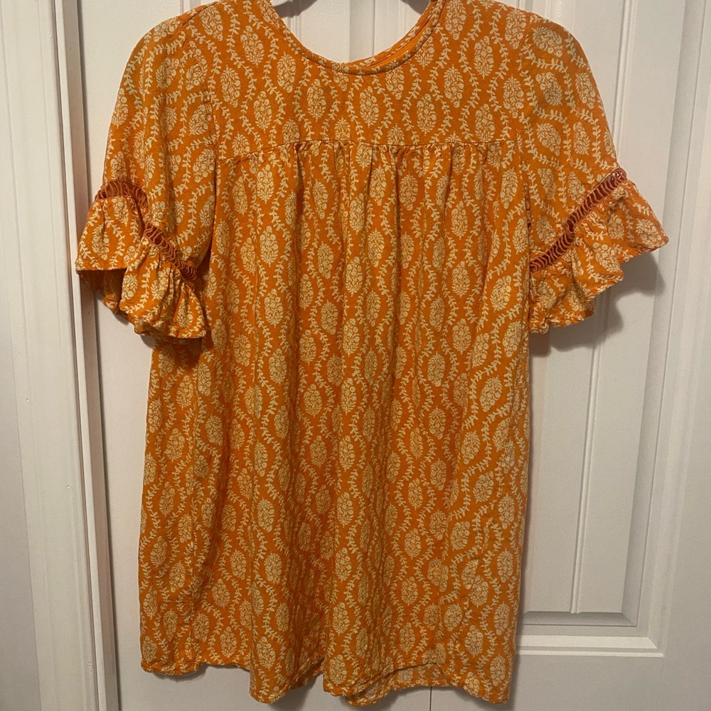Free People Orange and Cream Patterned Blouse